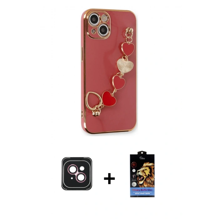 MARSİLYAN™- iPhone 14 Kılıf Nova Işık Prime - Siyah Buffer Hayalet Cam Ekran Koruyucu + PVD Metal Kamera Lens - PE