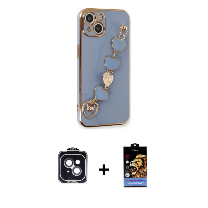 MARSİLYAN™- iPhone 14 Kılıf Nova Işık Prime - Siyah Buffer Hayalet Cam Ekran Koruyucu + PVD Metal Kamera Lens - SH