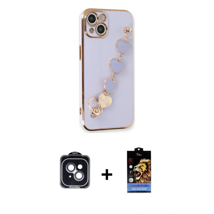 MARSİLYAN™- iPhone 14 Kılıf Nova Işık Prime - Siyah Buffer Hayalet Cam Ekran Koruyucu + PVD Metal Kamera Lens - SH