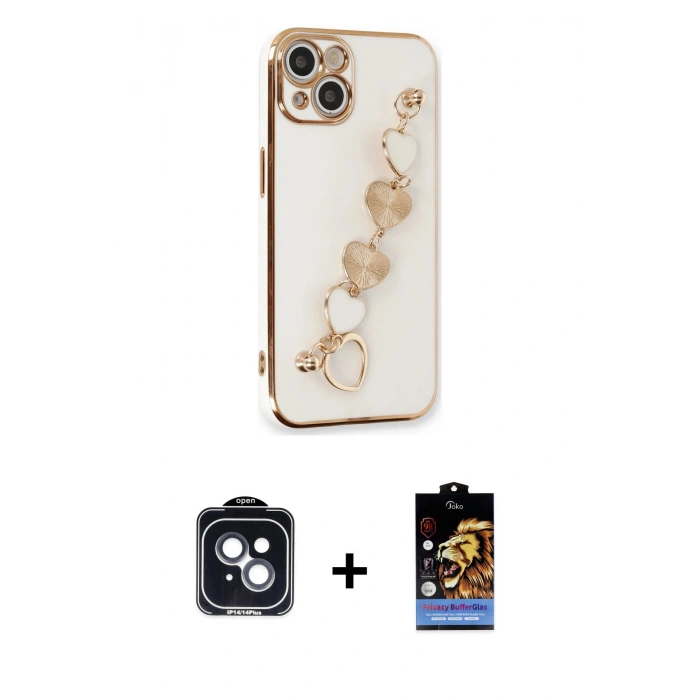MARSİLYAN™- iPhone 14 Kılıf Nova Işık Prime - Siyah Buffer Hayalet Cam Ekran Koruyucu + PVD Metal Kamera Lens - SH