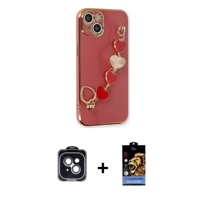 MARSİLYAN™- iPhone 14 Kılıf Nova Işık Prime - Siyah Buffer Hayalet Cam Ekran Koruyucu + PVD Metal Kamera Lens - SH