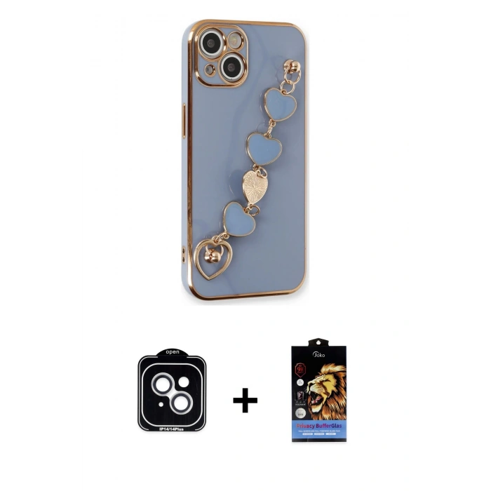 MARSİLYAN™- iPhone 14 Kılıf Nova Işık Prime - Siyah Buffer Hayalet Cam Ekran Koruyucu + PVD Metal Kamera Lens - GS