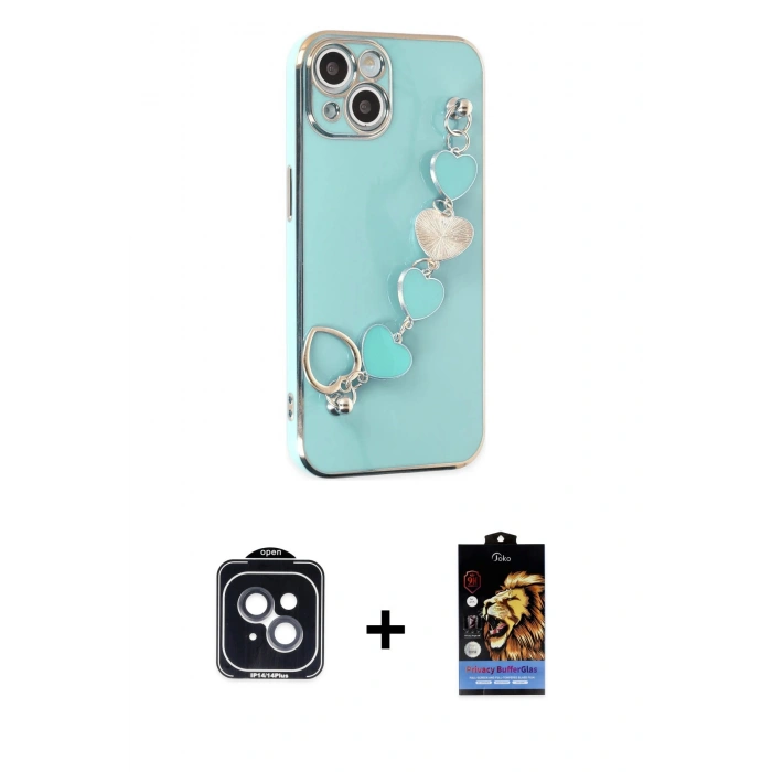 MARSİLYAN™- iPhone 14 Kılıf Nova Işık Prime - Siyah Buffer Hayalet Cam Ekran Koruyucu + PVD Metal Kamera Lens - SH