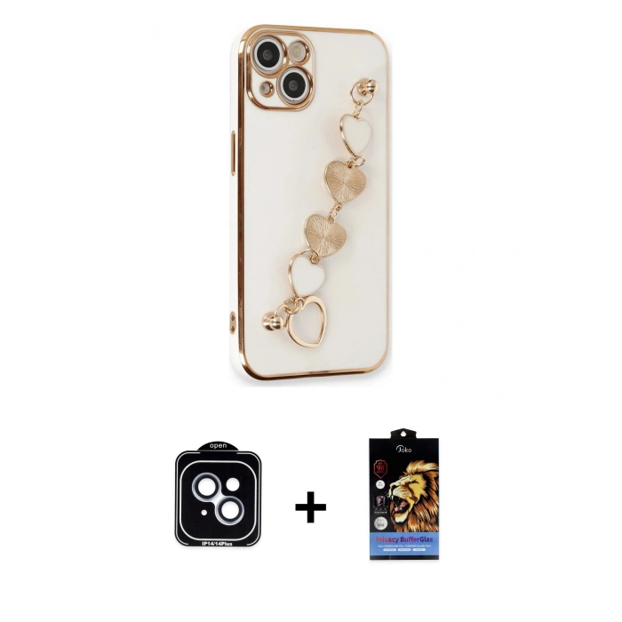 MARSİLYAN™- iPhone 14 Kılıf Nova Işık Prime - Siyah Buffer Hayalet Cam Ekran Koruyucu + PVD Metal Kamera Lens - MI