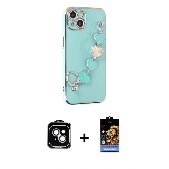 MARSİLYAN™- iPhone 14 Kılıf Nova Işık Prime - Siyah Buffer Hayalet Cam Ekran Koruyucu + PVD Metal Kamera Lens - MI