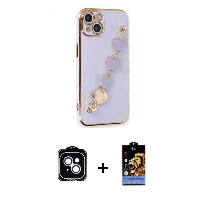 MARSİLYAN™- iPhone 14 Kılıf Nova Işık Prime - Siyah Buffer Hayalet Cam Ekran Koruyucu + PVD Metal Kamera Lens - GS