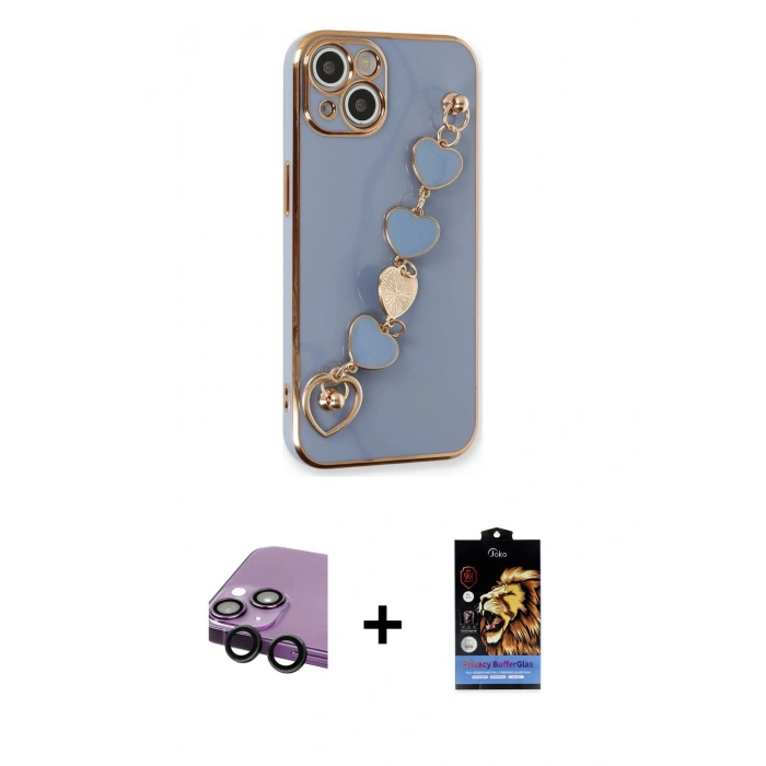 MARSİLYAN™- iPhone 14 Kılıf Nova Işık Prime - Siyah Buffer Hayalet Cam Ekran Koruyucu + Raze Metal Kamera Lens - SH