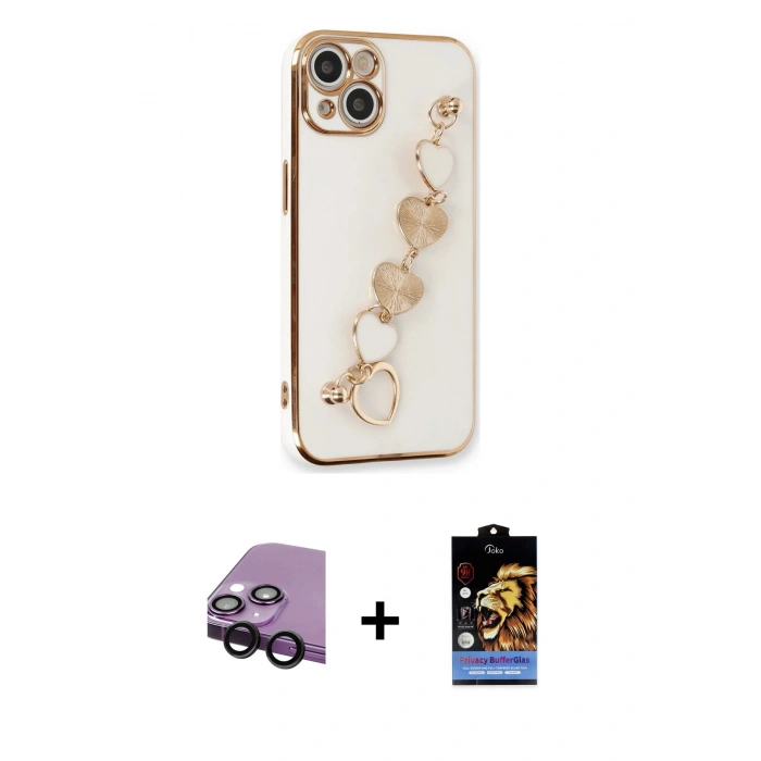MARSİLYAN™- iPhone 14 Kılıf Nova Işık Prime - Siyah Buffer Hayalet Cam Ekran Koruyucu + Raze Metal Kamera Lens - SH