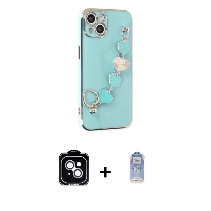 MARSİLYAN™- iPhone 14 Kılıf Nova Işık Prime - Siyah Joko Magic 5D Cam + Gümüş PVD Metal Kamera Lens