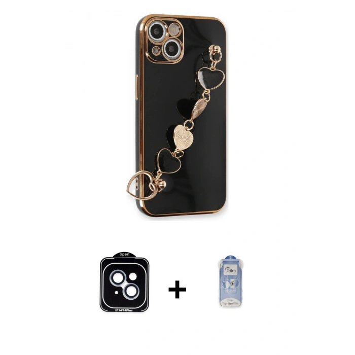MARSİLYAN™- iPhone 14 Kılıf Nova Işık Prime - Siyah Joko Magic 5D Cam + PVD Metal Kamera Lens - MI