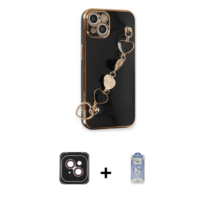 MARSİLYAN™- iPhone 14 Kılıf Nova Işık Prime - Siyah Joko Magic 5D Cam + PVD Metal Kamera Lens - PE