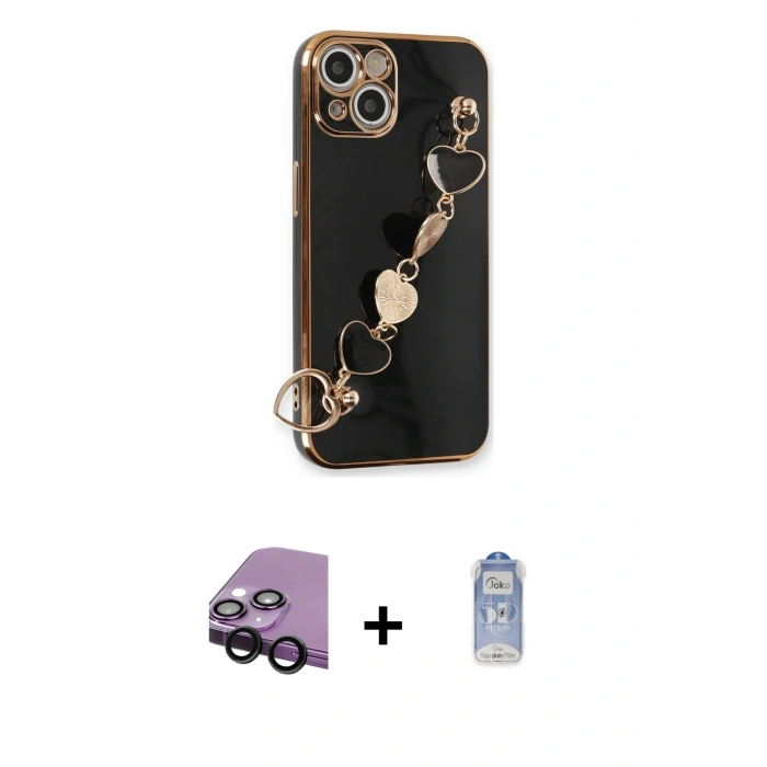 MARSİLYAN™- iPhone 14 Kılıf Nova Işık Prime - Siyah Joko Magic 5D Cam + Raze Metal Kamera Lens - SH