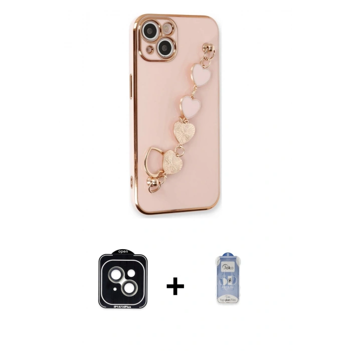 MARSİLYAN™- iPhone 14 Kılıf Nova Işık Prime - Siyah Joko Magic 5D Cam + Yeşil PVD Metal Kamera Lens