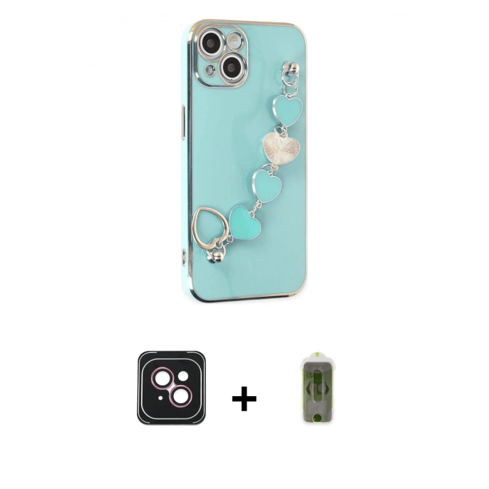 MARSİLYAN™- iPhone 14 Kılıf Nova Işık Prime - Siyah Joko Magic 5D Hayalet Cam + Pembe PVD Metal Kamera Lens