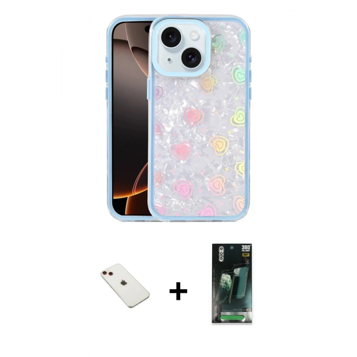 MARSİLYAN™- iPhone 14 Kılıf Odak Prime - Şeffaf 360 Full Body Arka Koruyucu + Diamond Kamera Lens - KI