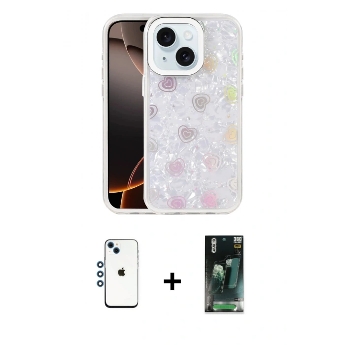 MARSİLYAN™- iPhone 14 Kılıf Odak Prime - Şeffaf 360 Full Body Arka Koruyucu + Shine Kamera Lens - MI