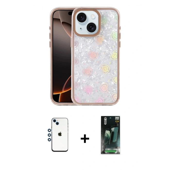 MARSİLYAN™- iPhone 14 Kılıf Odak Prime - Şeffaf 360 Full Body Arka Koruyucu + Shine Kamera Lens - MI