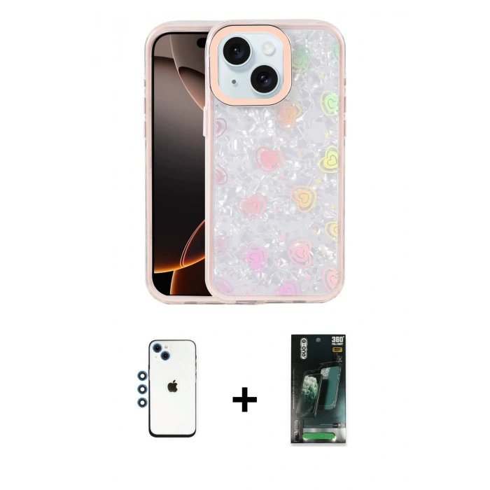 MARSİLYAN™- iPhone 14 Kılıf Odak Prime - Şeffaf 360 Full Body Arka Koruyucu + Shine Kamera Lens - MI