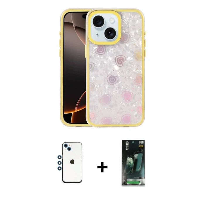 MARSİLYAN™- iPhone 14 Kılıf Odak Prime - Şeffaf 360 Full Body Arka Koruyucu + Shine Kamera Lens - MI
