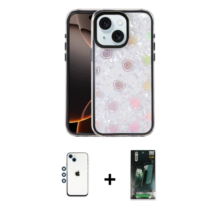 MARSİLYAN™- iPhone 14 Kılıf Odak Prime - Şeffaf 360 Full Body Arka Koruyucu + Shine Kamera Lens - MI