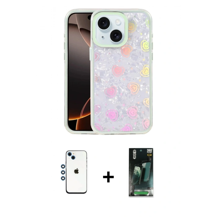 MARSİLYAN™- iPhone 14 Kılıf Odak Prime - Şeffaf 360 Full Body Arka Koruyucu + Shine Kamera Lens - MI