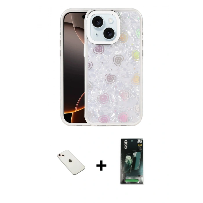 MARSİLYAN™- iPhone 14 Kılıf Odak Prime - Şeffaf 360 Full Body Arka Koruyucu + Diamond Kamera Lens - PE