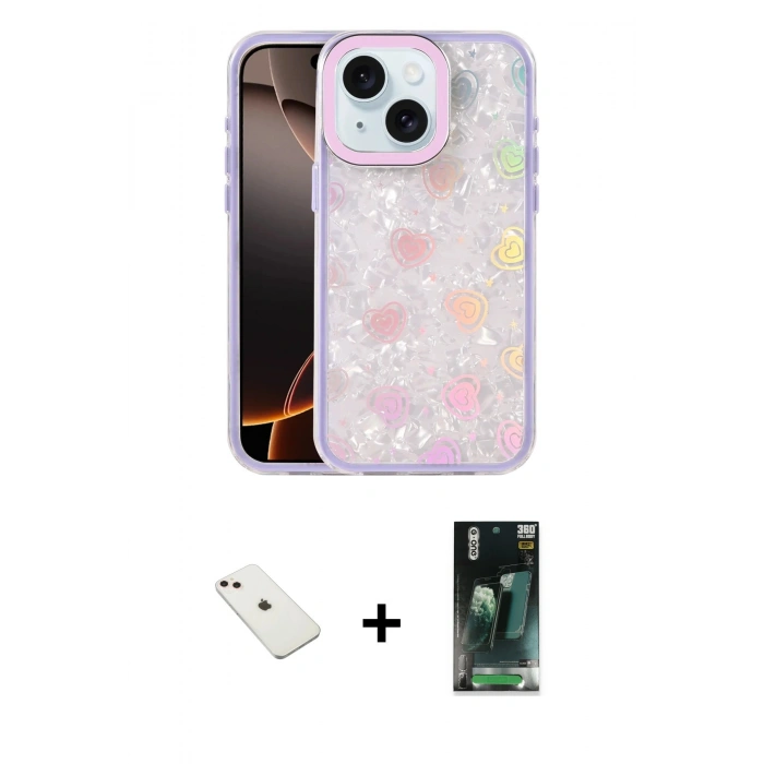 MARSİLYAN™- iPhone 14 Kılıf Odak Prime - Şeffaf 360 Full Body Arka Koruyucu + Diamond Kamera Lens - PE
