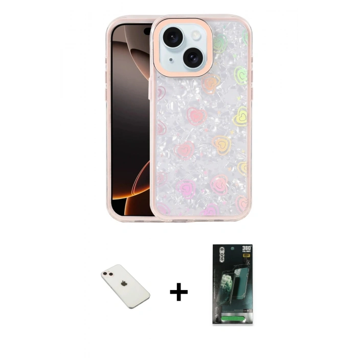 MARSİLYAN™- iPhone 14 Kılıf Odak Prime - Şeffaf 360 Full Body Arka Koruyucu + Diamond Kamera Lens - PE