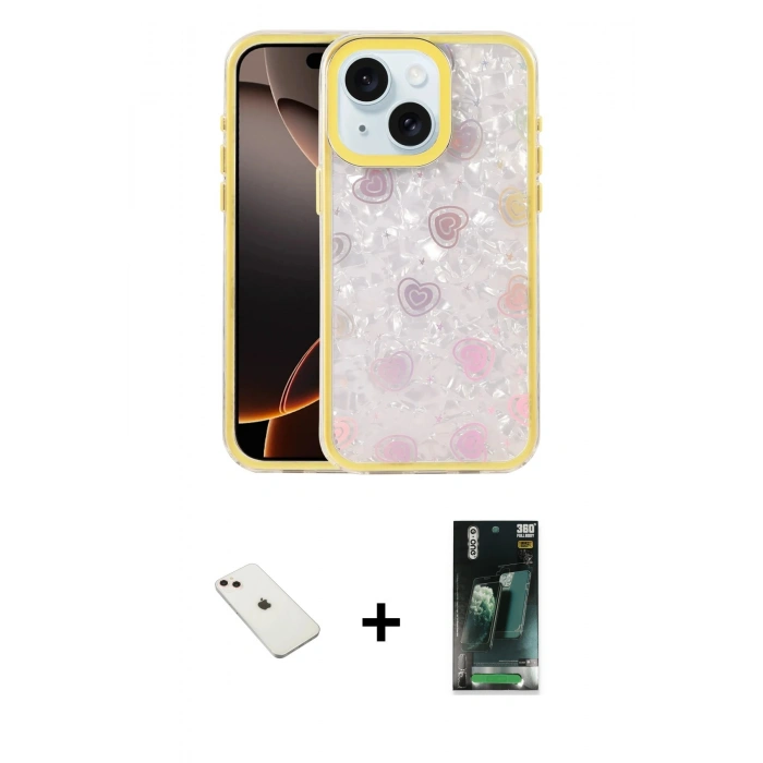 MARSİLYAN™- iPhone 14 Kılıf Odak Prime - Şeffaf 360 Full Body Arka Koruyucu + Diamond Kamera Lens - PE