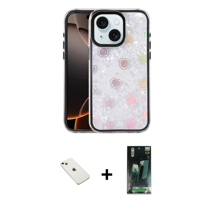MARSİLYAN™- iPhone 14 Kılıf Odak Prime - Şeffaf 360 Full Body Arka Koruyucu + Diamond Kamera Lens - PE