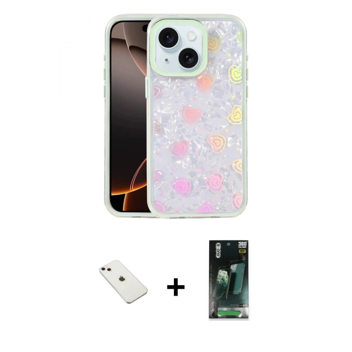 MARSİLYAN™- iPhone 14 Kılıf Odak Prime - Şeffaf 360 Full Body Arka Koruyucu + Diamond Kamera Lens - PE