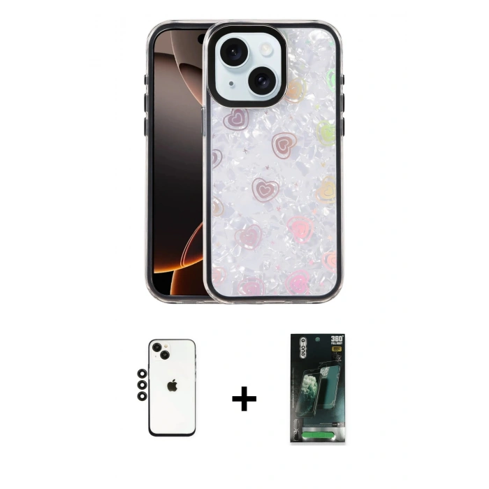 MARSİLYAN™- iPhone 14 Kılıf Odak Prime - Şeffaf 360 Full Body Arka Koruyucu + Shine Kamera Lens - SH