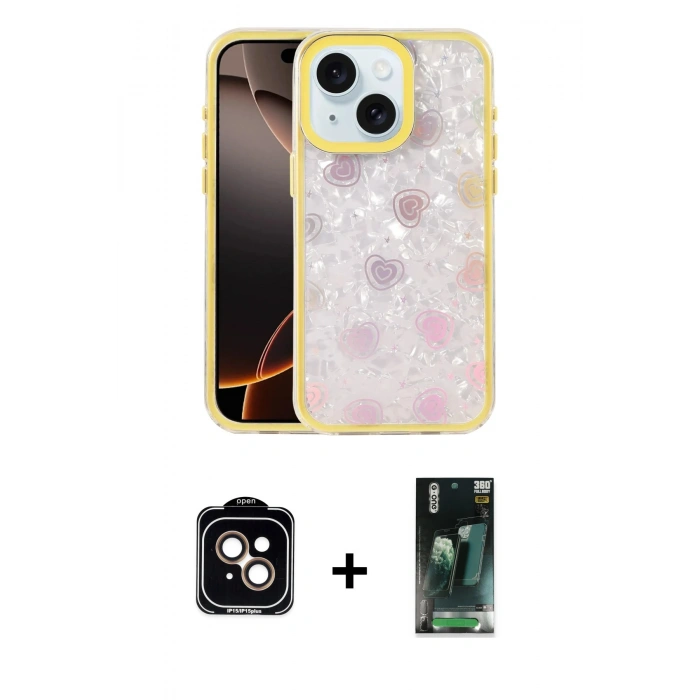 MARSİLYAN™- iPhone 14 Kılıf Odak Prime - Şeffaf 360 Full Body Arka Koruyucu + PVD Metal Kamera Lens - TU