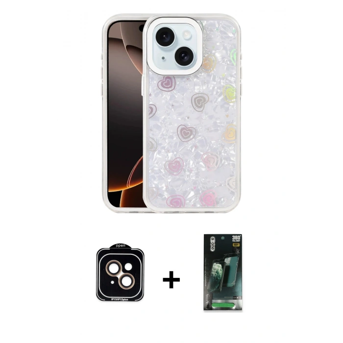 MARSİLYAN™- iPhone 14 Kılıf Odak Prime - Şeffaf 360 Full Body Arka Koruyucu + PVD Metal Kamera Lens - TU