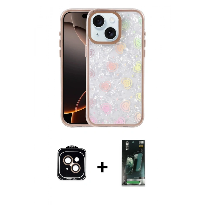 MARSİLYAN™- iPhone 14 Kılıf Odak Prime - Şeffaf 360 Full Body Arka Koruyucu + PVD Metal Kamera Lens - TU