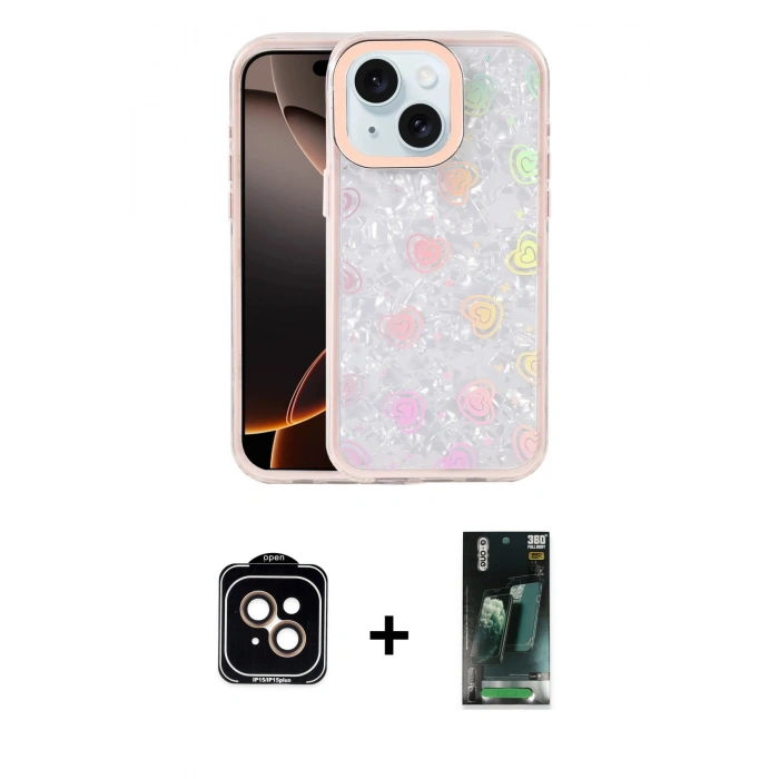MARSİLYAN™- iPhone 14 Kılıf Odak Prime - Şeffaf 360 Full Body Arka Koruyucu + PVD Metal Kamera Lens - TU