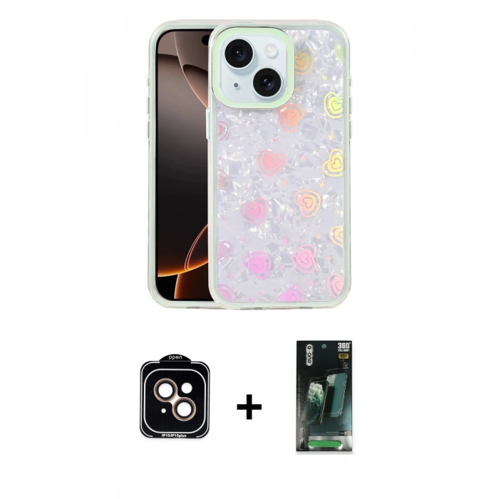 MARSİLYAN™- iPhone 14 Kılıf Odak Prime - Şeffaf 360 Full Body Arka Koruyucu + PVD Metal Kamera Lens - TU