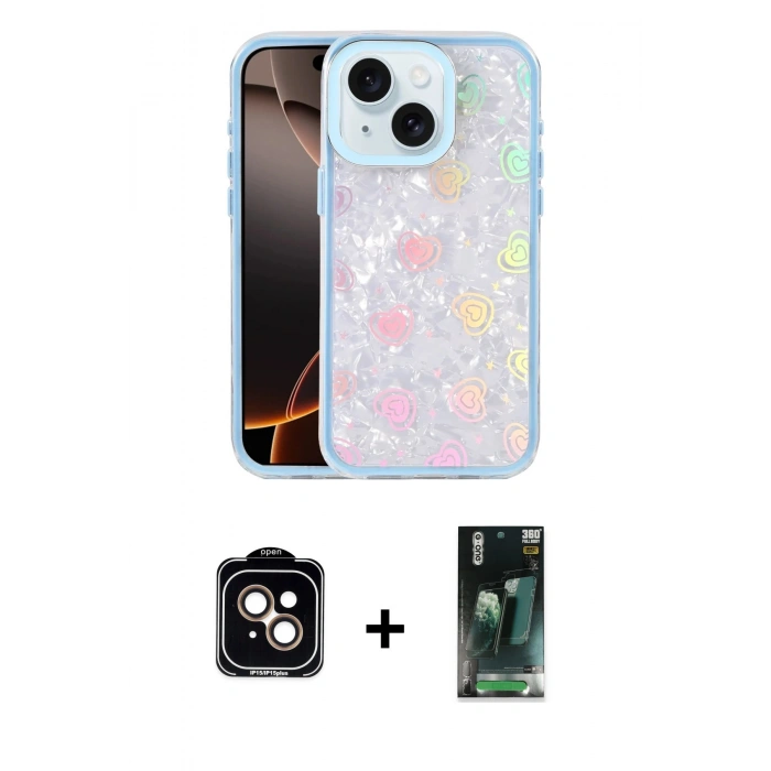 MARSİLYAN™- iPhone 14 Kılıf Odak Prime - Şeffaf 360 Full Body Arka Koruyucu + PVD Metal Kamera Lens - TU
