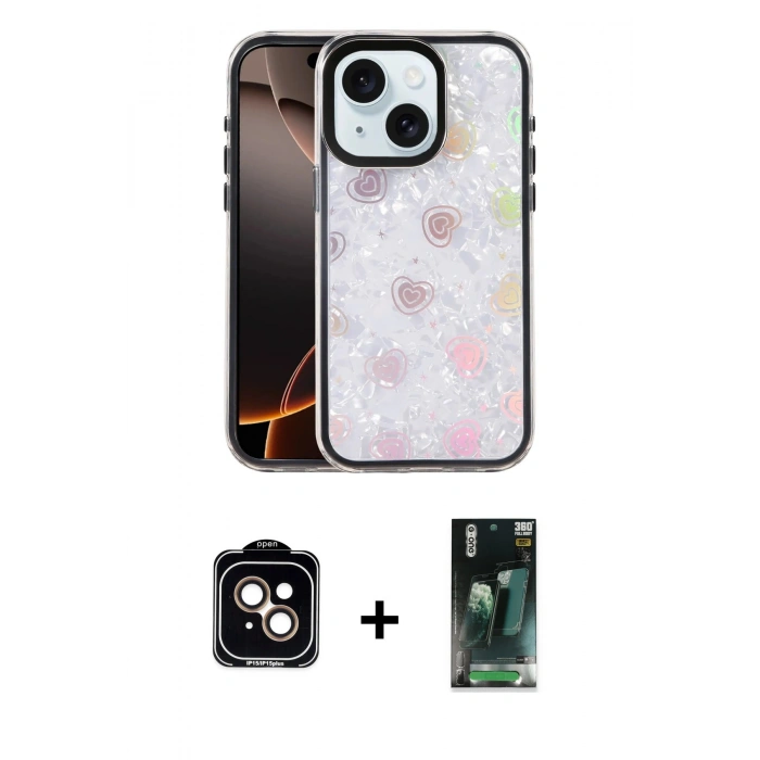 MARSİLYAN™- iPhone 14 Kılıf Odak Prime - Şeffaf 360 Full Body Arka Koruyucu + PVD Metal Kamera Lens - TU