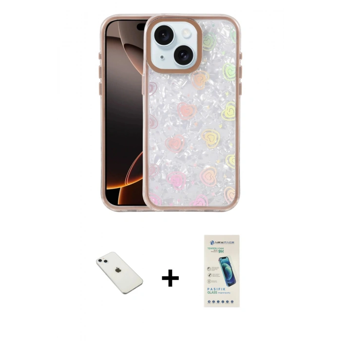 MARSİLYAN™- iPhone 14 Kılıf Odak Prime - Şeffaf Pasifik Cam Ekran Koruyucu + Diamond Kamera Lens - SABE