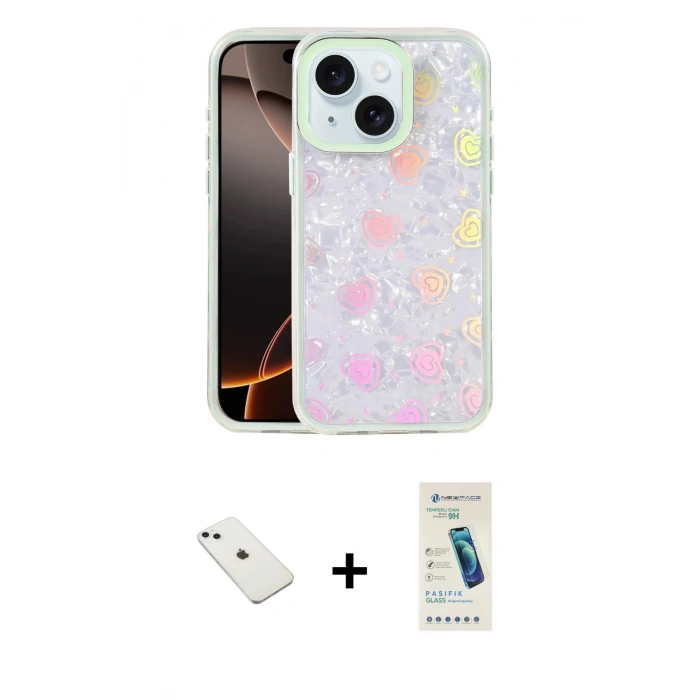MARSİLYAN™- iPhone 14 Kılıf Odak Prime - Şeffaf Pasifik Cam Ekran Koruyucu + Diamond Kamera Lens - SABE