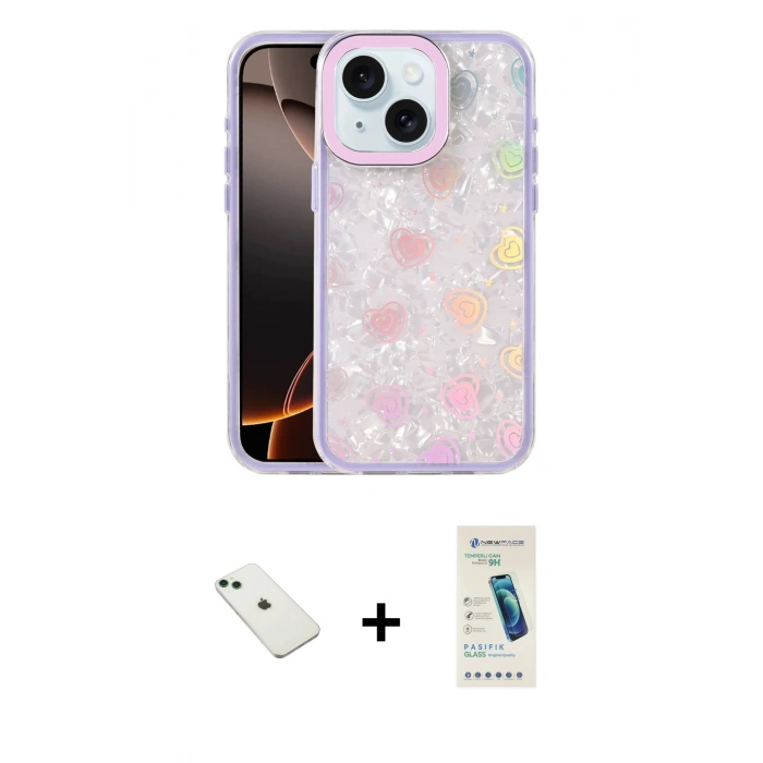 MARSİLYAN™- iPhone 14 Kılıf Odak Prime - Şeffaf Pasifik Cam Ekran Koruyucu + Diamond Kamera Lens - YL