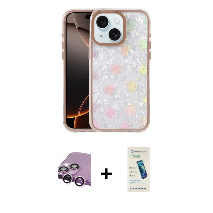 MARSİLYAN™- iPhone 14 Kılıf Odak Prime - Şeffaf Pasifik Cam Ekran Koruyucu + Raze Metal Kamera Lens - MR