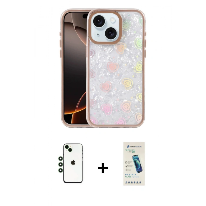 MARSİLYAN™- iPhone 14 Kılıf Odak Prime - Şeffaf Pasifik Cam Ekran Koruyucu + Shine Kamera Lens - YL