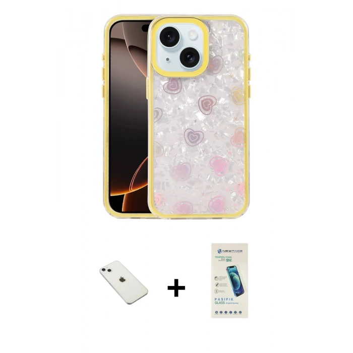 MARSİLYAN™- iPhone 14 Kılıf Odak Prime - Şeffaf Pasifik Cam Ekran Koruyucu + Diamond Kamera Lens - SABE