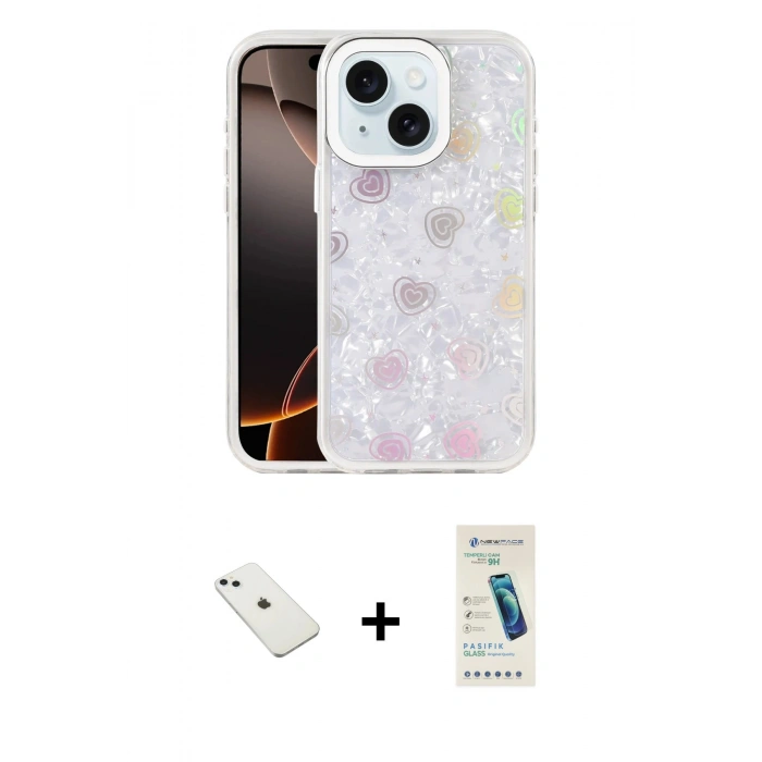 MARSİLYAN™- iPhone 14 Kılıf Odak Prime - Şeffaf Pasifik Cam Ekran Koruyucu + Diamond Kamera Lens - SABE