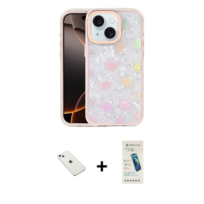 MARSİLYAN™- iPhone 14 Kılıf Odak Prime - Şeffaf Pasifik Cam Ekran Koruyucu + Diamond Kamera Lens - SABE
