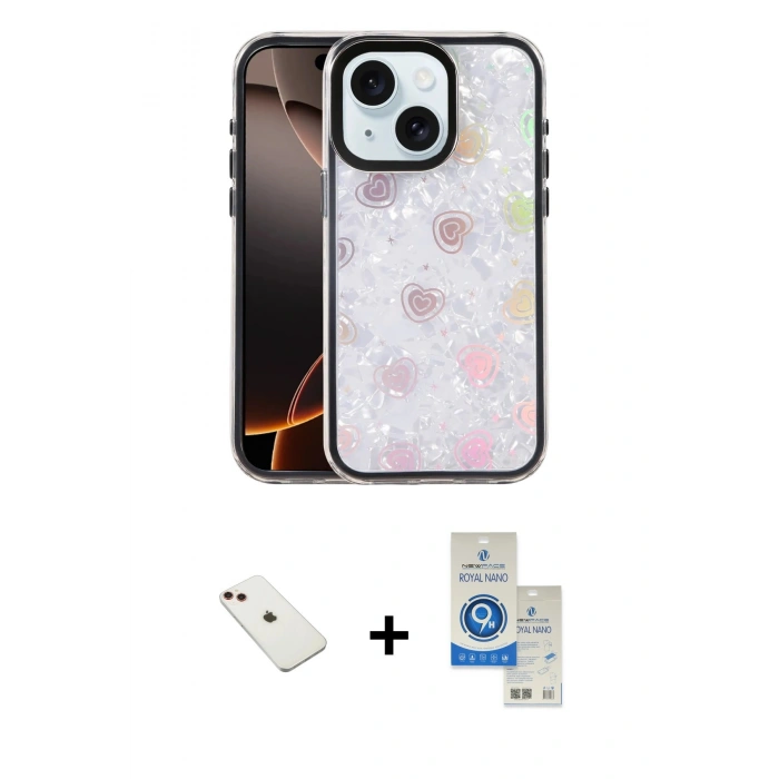 MARSİLYAN™- iPhone 14 Kılıf Odak Prime - Şeffaf Royal Nano Ekran Koruyucu + Diamond Kamera Lens - KI