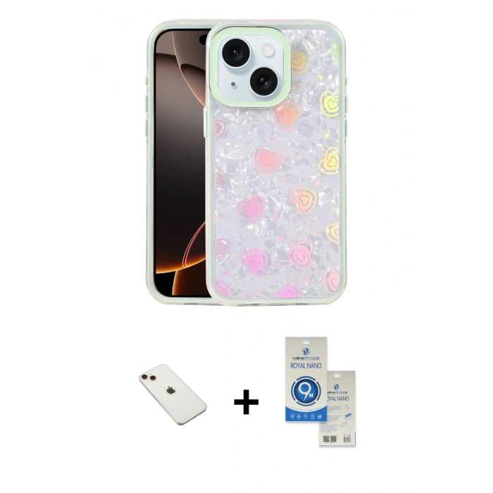 MARSİLYAN™- iPhone 14 Kılıf Odak Prime - Şeffaf Royal Nano Ekran Koruyucu + Diamond Kamera Lens - KI
