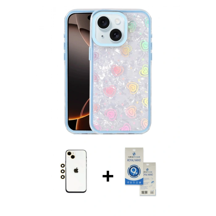 MARSİLYAN™- iPhone 14 Kılıf Odak Prime - Şeffaf Royal Nano Ekran Koruyucu + Shine Kamera Lens - GD